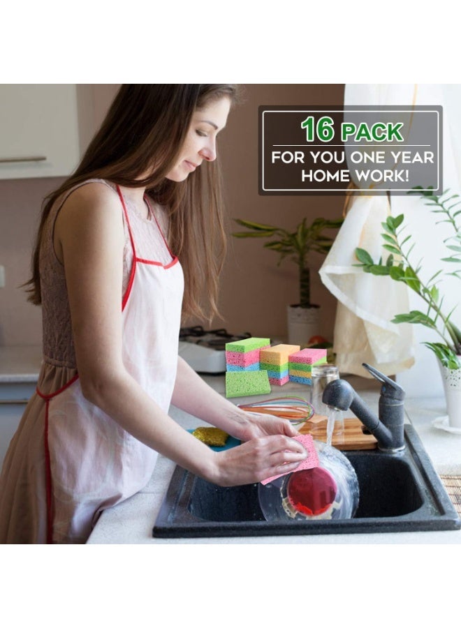 16Pack Eco-Friendly Kitchen Sponges, Non-Scratch Cellulose Dishwashing Sponges, Biodegradable Natural Cleaning Scrub Sponges for Dishes, Pots, Pans - Multicolor - Image 4